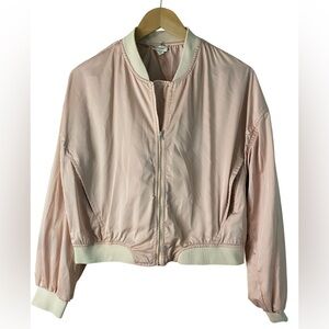 Hem & Thread Bomber Jacket Satin Full zip Women Size Medium Pink